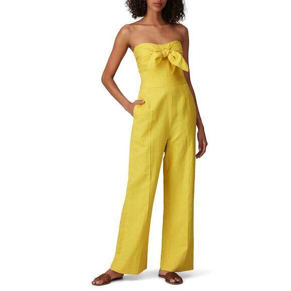 Derek Lam 10 Crosby Alene Jumpsuit Strapless Tie Front Linen Blend Yellow 10 - Picture 1 of 11